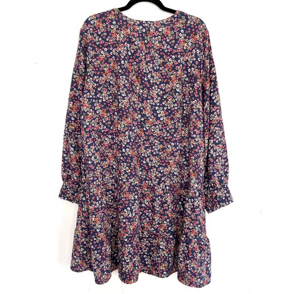 NWT Time And Tru Blue Floral Long Sleeve Short Tiered Dress XXXL 22 - Picture 5 of 5